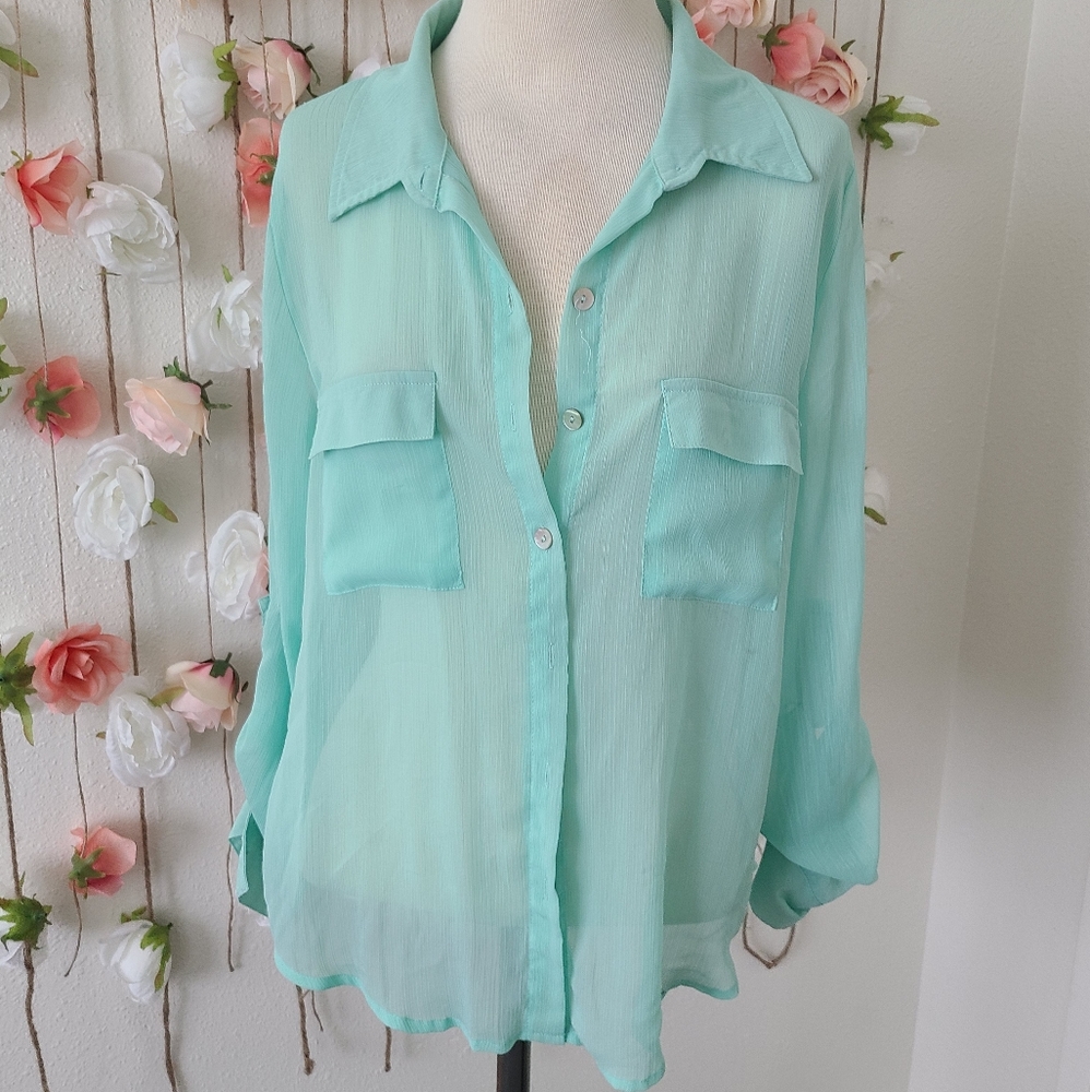 Mint button up blouse